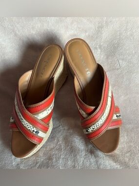 Coach Coral & Cream Wedge Slide Sandals